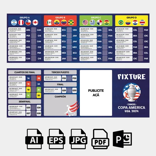 Fixture Copa América 2024 Editable Vector Para Imprimir en venta en