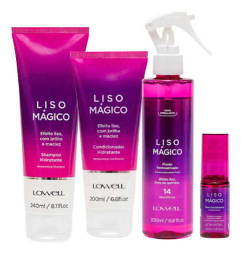 Liso Magico Lowell Kit Shampoo Condicionador Fluido Oleo