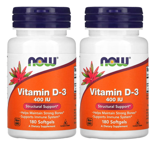 Vitamina D-3 Now Foods 400 Iu 180 Caps Softgels 2un Sabor Sem sabor