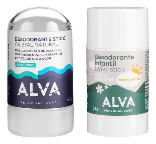 Kit Alva: Desodorante Cristal 60g + Infantil Twist Stick 33g Fragrância Camomila