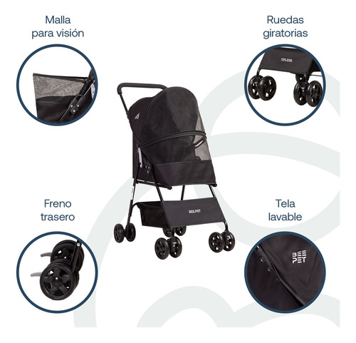 Coche Mascota Plegable Light Perro Gato Negro Beepet Bebesit
