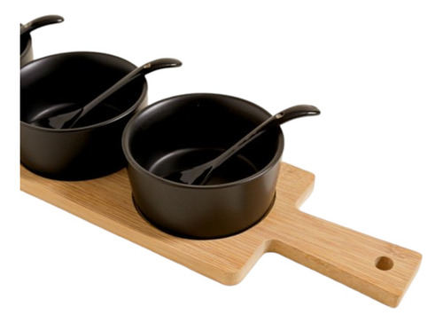 Set De Copetineros X 4 Con Bandejas Larga De Bamboo Color Negro