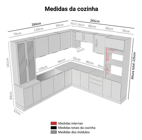 Armário De Cozinha Completa 549cm Rustic Stella Madesa 01