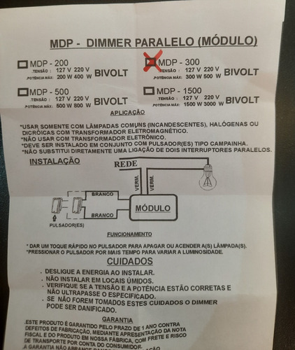 Imagem 4 de 6 de Dimmer Módulo Paralelo Bivolt Roma 300w 110v / 500w 220v