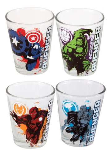 Juego De 4 Mini Vasos 1.5 Onzas Silver Buffalo Marvel Avenge