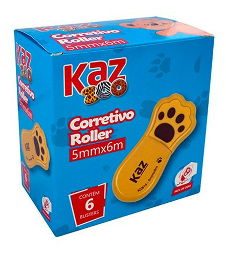 Corretivo Roller Em Fita Pets Patinha 5mm Kaz Kit 6 Unid