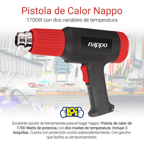 Imagen 5 de 6 de Pistola De Calor Nappo 1700w 220v + 3 Boquillas Oferta Loi