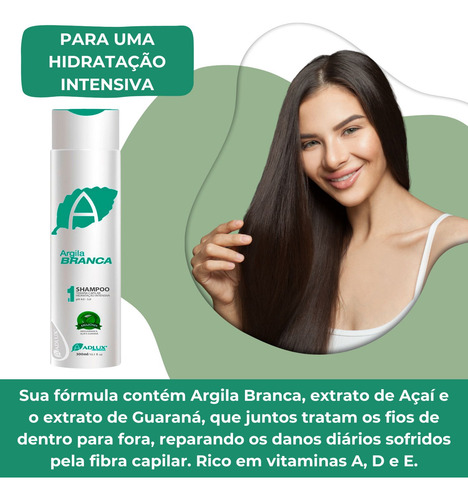 Hidratação Adlux Shampoo Limpeza Diaria Argila Branca 500ml