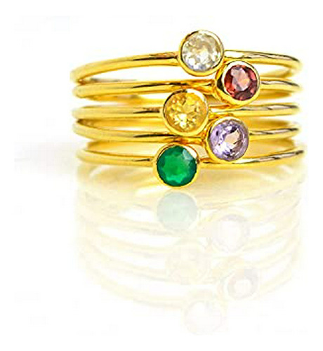 Anillos - Tiny Stacking Mothers Rings For All Birthstones, D