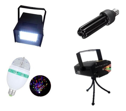 Kit Iluminação Festa 4x1 Laser  Bola  Strobo Luz Negra