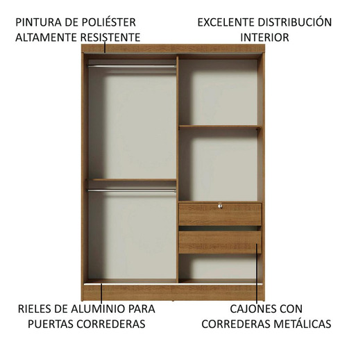 Ropero Madesa Luke 2 Puertas Corredizas Con Espejos Marrón