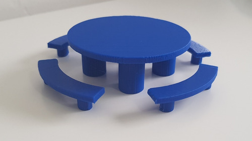 Mesa + 4 Bancos + Alcantarilla + 5 Vivos 3cm Impostor 3d