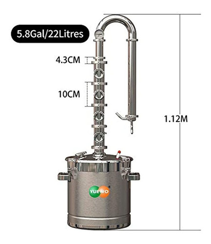 Yuewo 5.8gal / 22litres 304 Destilador De Alcohol De Acero I