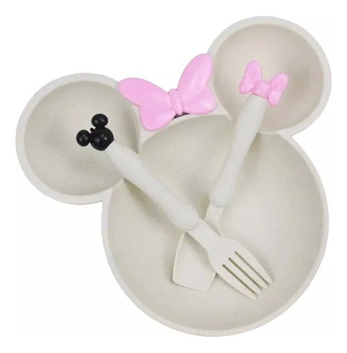 Plato Con Cubiertos Importado Minnie Mouse Para Niñas