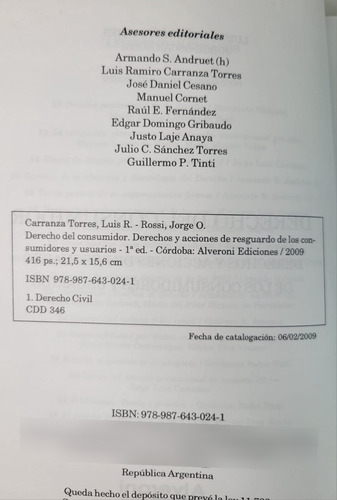 Derecho Del Consumidor- Carranza Torres, Luis- Rossi, Jorge