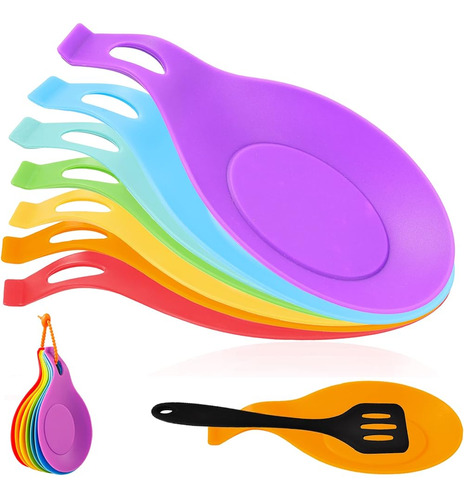 ~? 7 Pack Colorido Spoon Rest Para La Estufa, Flexible Silic