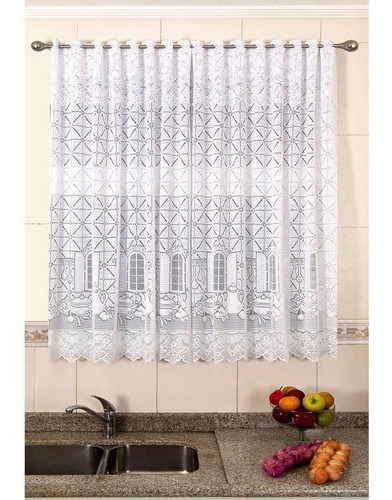 Cortina Para Cozinha Renda Janelinhas Van Dyck 2,20m X 1,20m Cor Branco