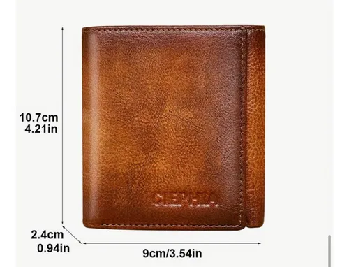 Billetera Cuero Genuino Ciephia Triple Pliegue Rfid Marrón Claro Liso