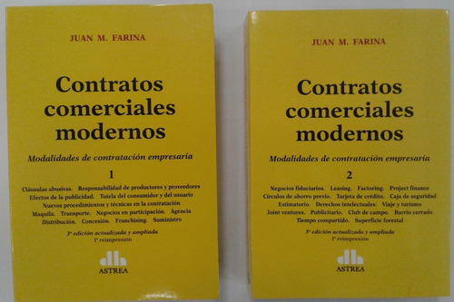 Contratos comerciales modernos. 2 tomos, de FARINA, JUAN M.. Editorial Astrea, edición 1 en español