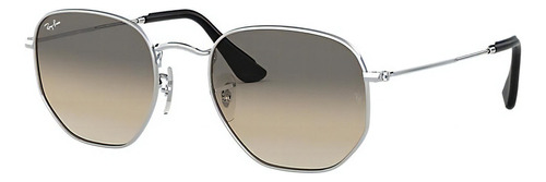 Anteojos de sol Ray-Ban Round Hexagonal Collection Mediano con marco de acero color polished silver, lente light grey de cristal degradada, varilla polished silver de acero - RB3548N