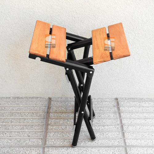 Imagen 6 de 9 de Banco Banquito Plegable Aluminio Madera Base Negra Liviano