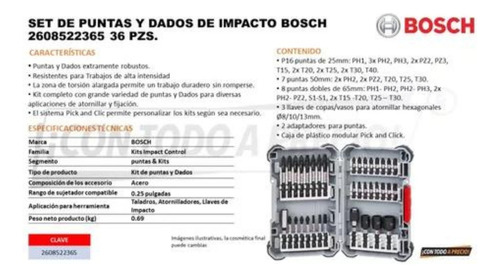 Juego Puntas Dados Impacto 36pzs Bosch 2608522365