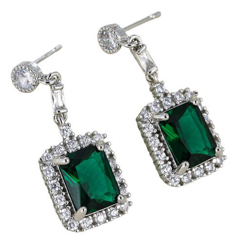 Aretes Verde Esmeralda Piedras Cristal Elegantes Brillantes