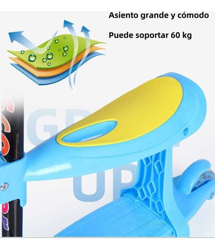 Patinete Infantil Plegable Con Asiento Y Ruedas Iluminadas Rosa