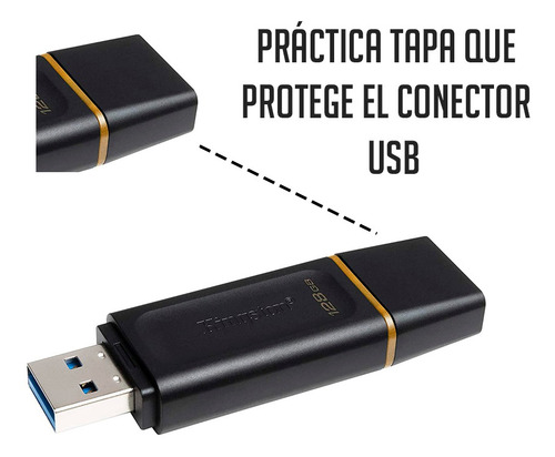 Memoria Usb Kingston Technology Datatraveler Exodia 128 Gb 3.2 Gen 1 Factor De Forma Tapa Color Negro Amarillo Dtx/128gb