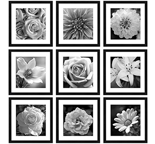Eletecpro 12x12 Picture Frames Black Set Of 9, Wooden Square
