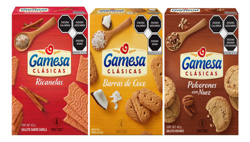 Gamesa Clásicas Paq C/3 Cajas Ricanelas Barras Polvorones