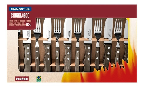 Imagem 6 de 12 de Faqueiro Churrasco Jumbo Tramontina 12 Pç Polywood Castanho