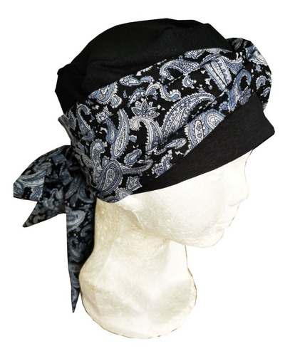 Imagen 1 de 7 de Turbante Oncologico En Algodon Modelo Azul Con Gris