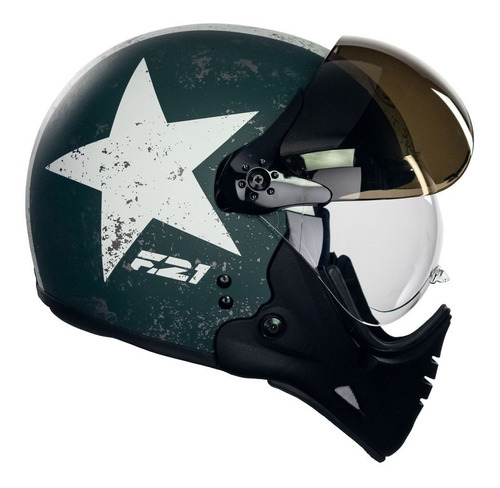 Capacete Moto Peels F-21 Old Tank Aberto Cor Verde Militar Fosco com Branco Tamanho do capacete 56