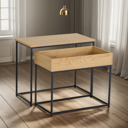 Mesa Auxiliar Con Cajón Removible Para Sala Color Café