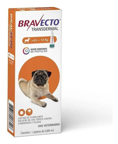 Bravecto Transdermal 250mg Para Cães De 4,5kg A 10kg