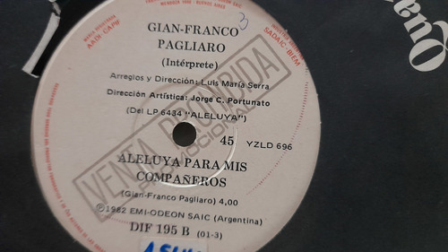 Vinilo Single De Gian Franco Pagliaro Aleluya (y44