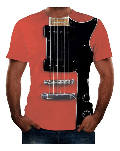 Camiseta Manga Corta Para Hombre Diseño Guitarra Estampado