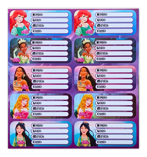 Paquete De 50 Etiquetas Autoadhesivas De Princesas De Disney