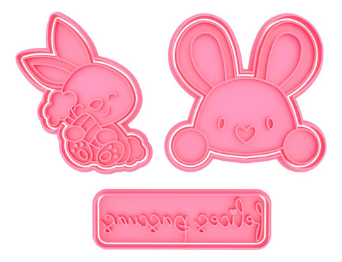 Cortante De Galletitas Set X3 Pascuas 3 Cookie Tortas Conejo Rosa