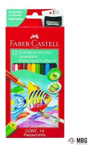 Lapices Eco Faber Castell Acuarelable 12+ Pincel+ Sacapuntas