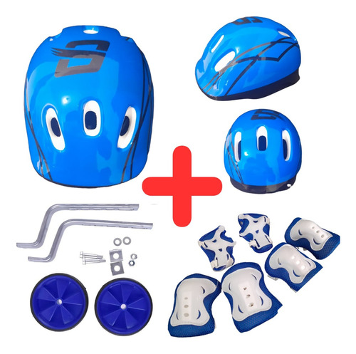 Casco Bicicleta Niños+ Kit Protección + Llantitas