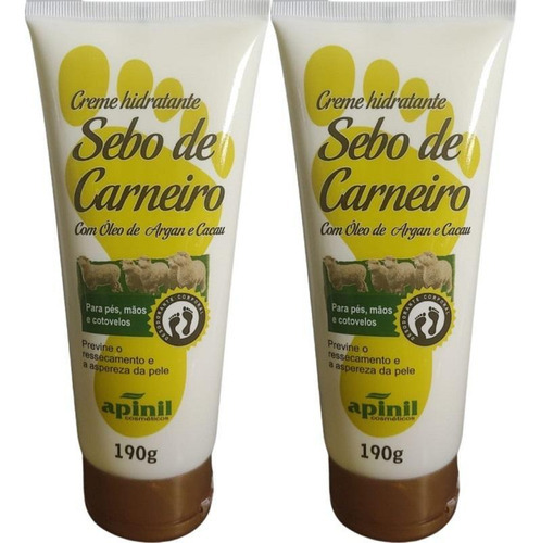  Kit 2 Creme Hidratante Sebo De Carneiro Para Pés Mãos 190g