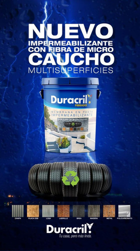 Membrana Duracril Con Fibra De Caucho Multisuperficies 10kg Gris Mate