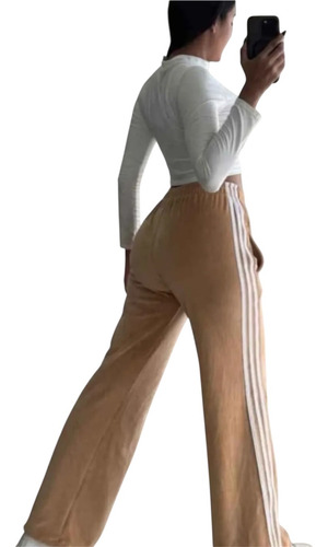 Pantalon Palazzo De Plush Abrigado Con Líneas