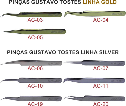 Pinça Alongamento Cílios Fio A Fio Gustavo Tostes Ac-05 Gold