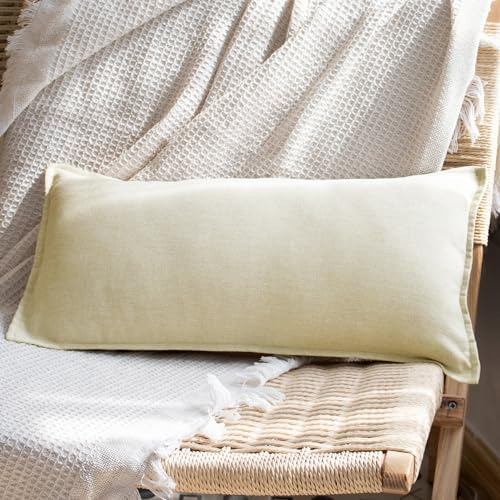 Funda De Almohada Lumbar De Lino Neutro, 30 X 60 Cm, Decorac