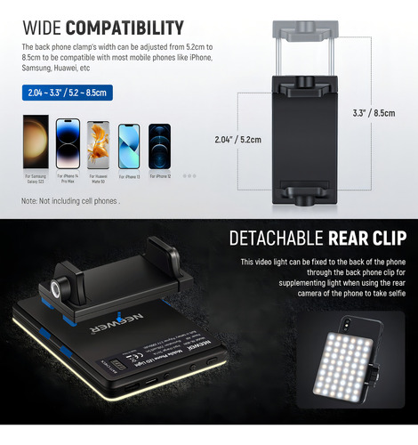 Luz auxiliar LED con clip para teléfono celular Macbook iPad