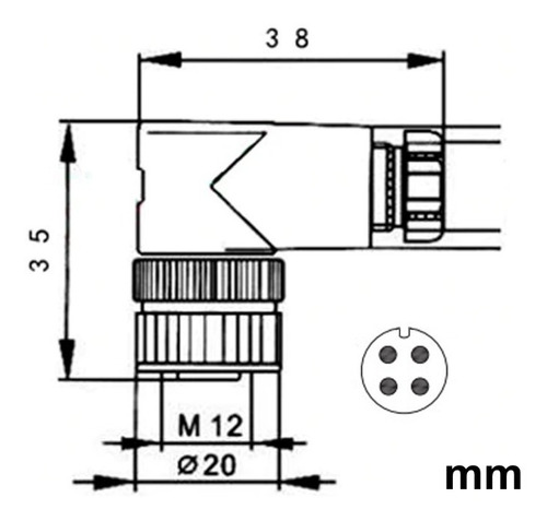 50x Cabo Conector M12 90º Femea 4 Pinos 4 Fios 10 Metros