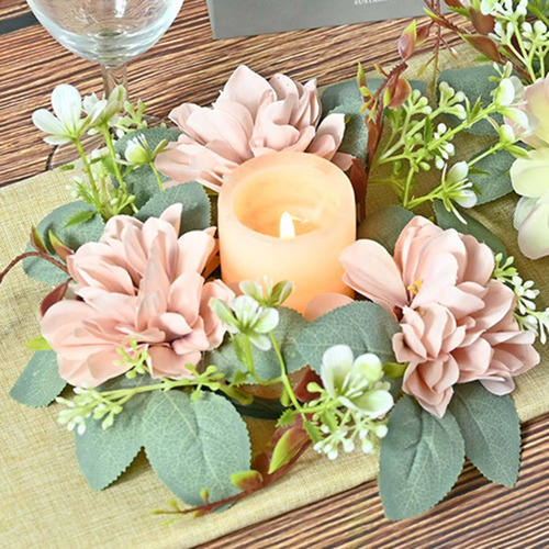 2 Coronas De Anillo De Vela Navideña Para Velas Rosa